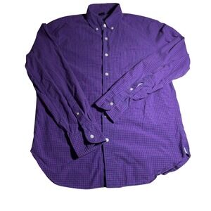 J Crew Mens Button Down Shirt Purple Blue Gingham Cotton Long Sleeve Size M